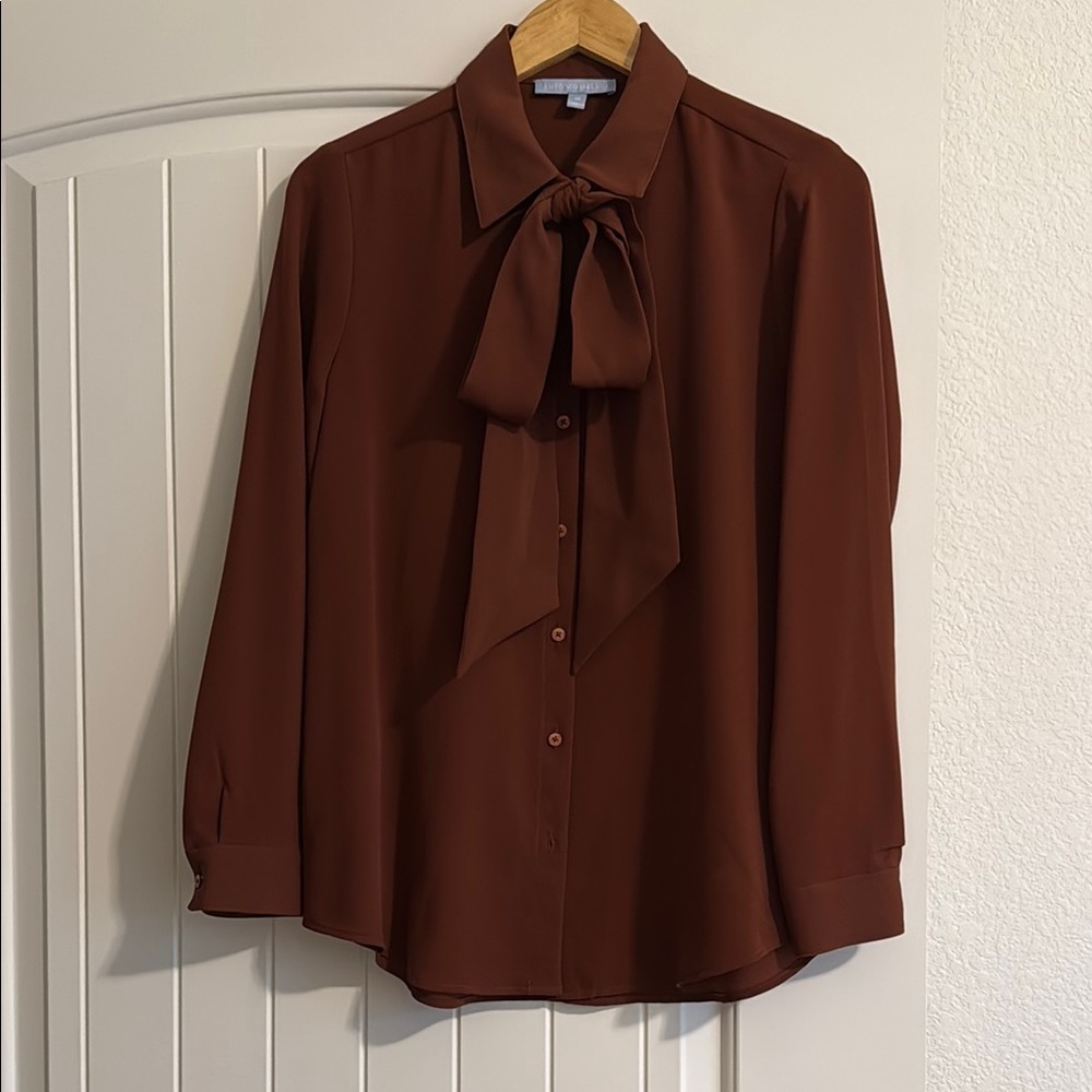 ANTONIO MELANI Rich Brown Blouse with Bow